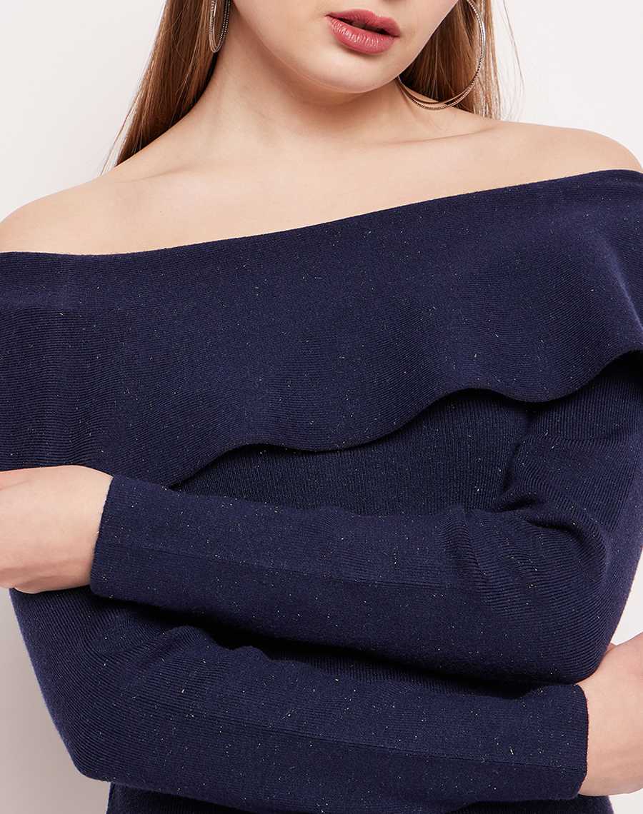 Madame Off- Shoulder Navy Blue Bodycon Dress - Image 2