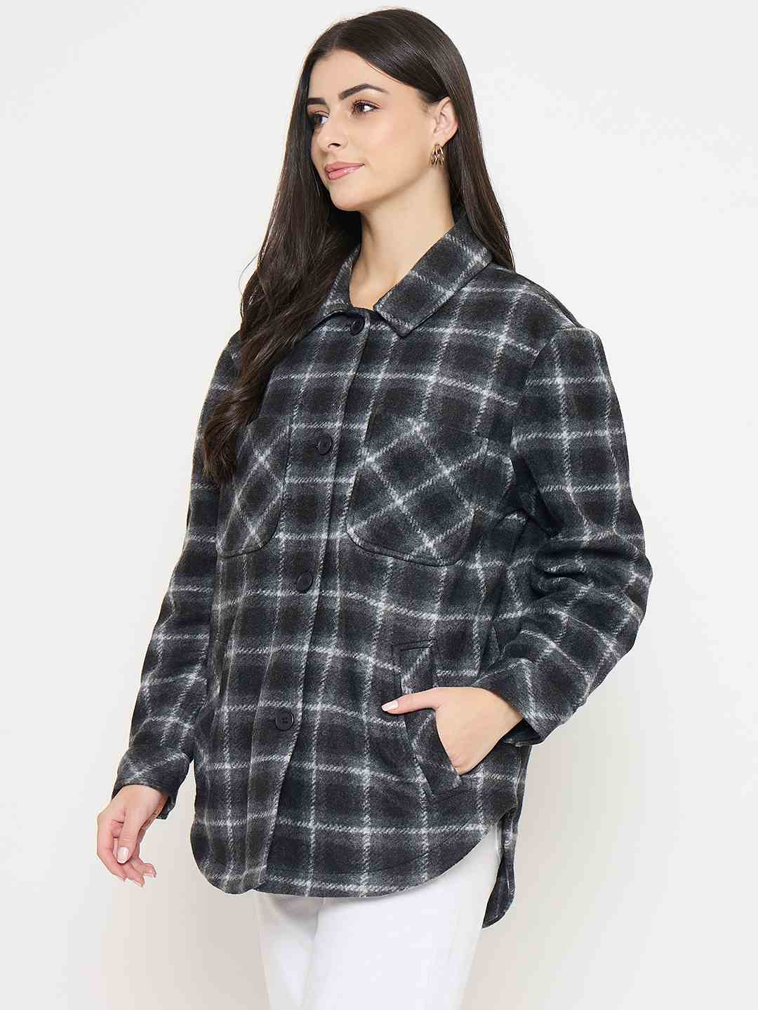 Madame Checkered Black Shacket - Image 5