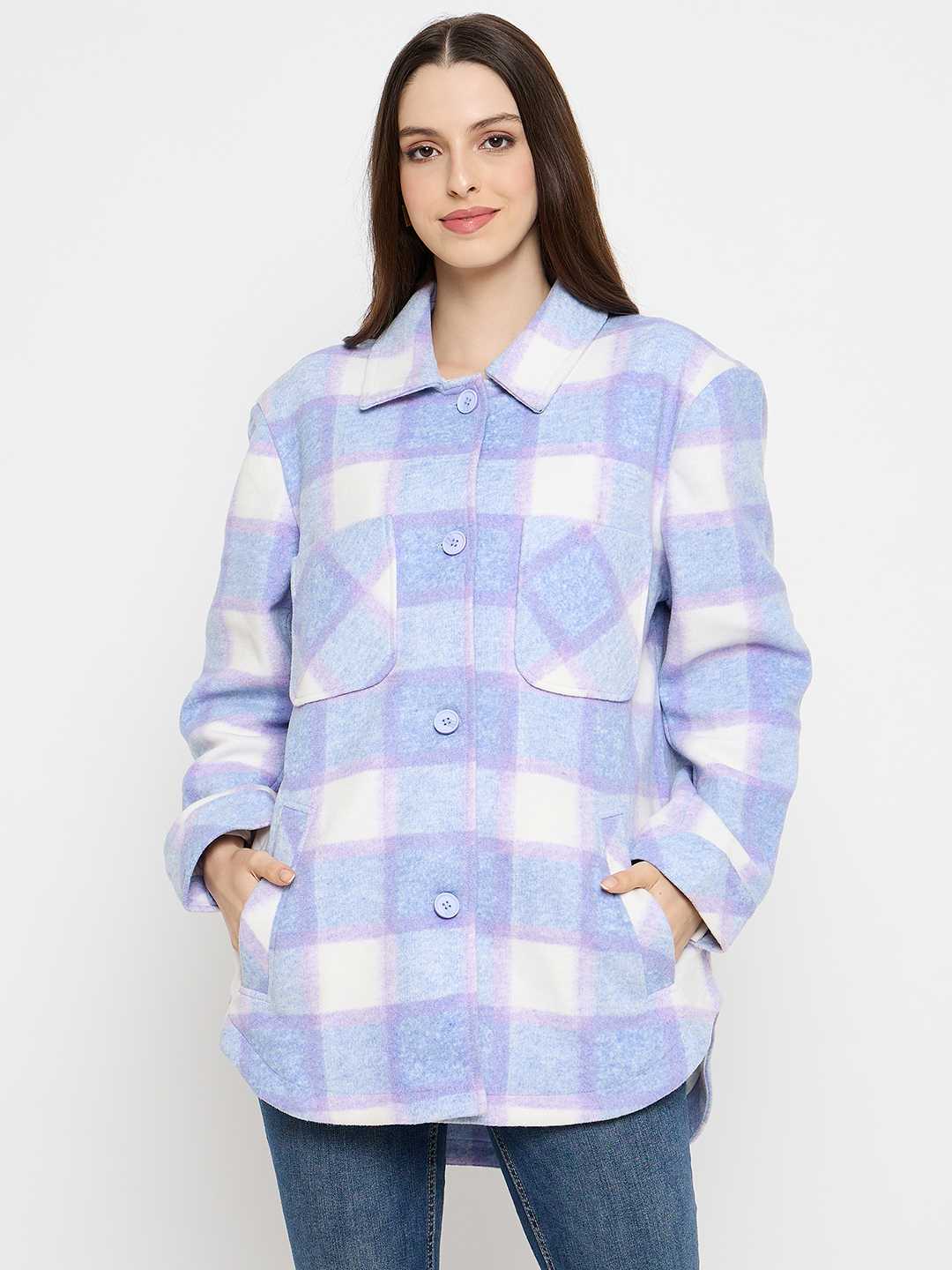 Madame Checkered Blue Shacket - Image 3