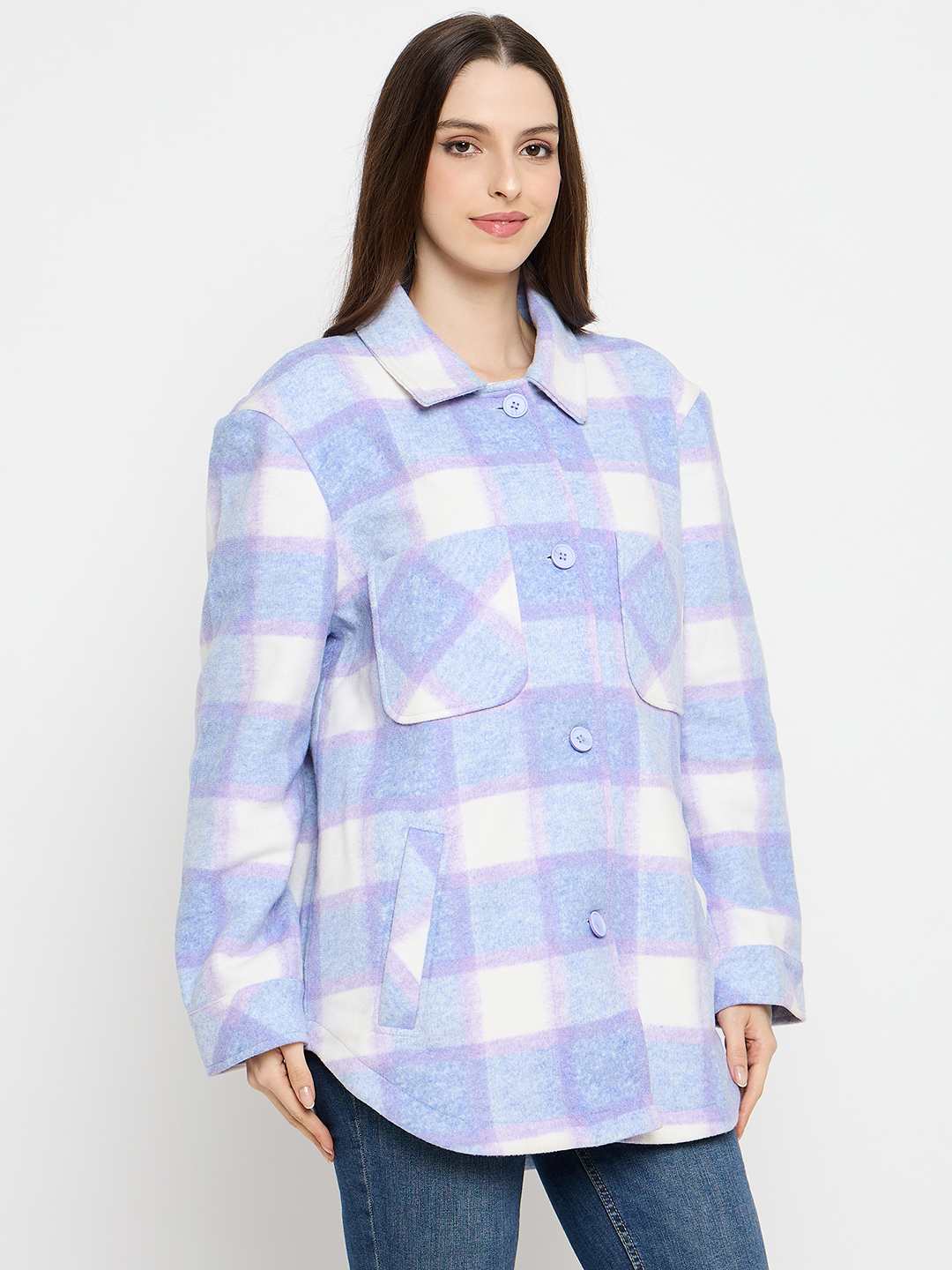 Madame Checkered Blue Shacket - Image 4