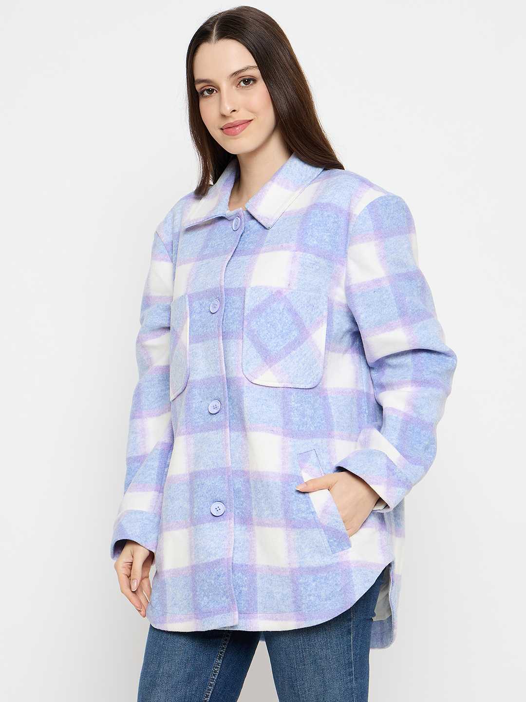 Madame Checkered Blue Shacket - Image 5