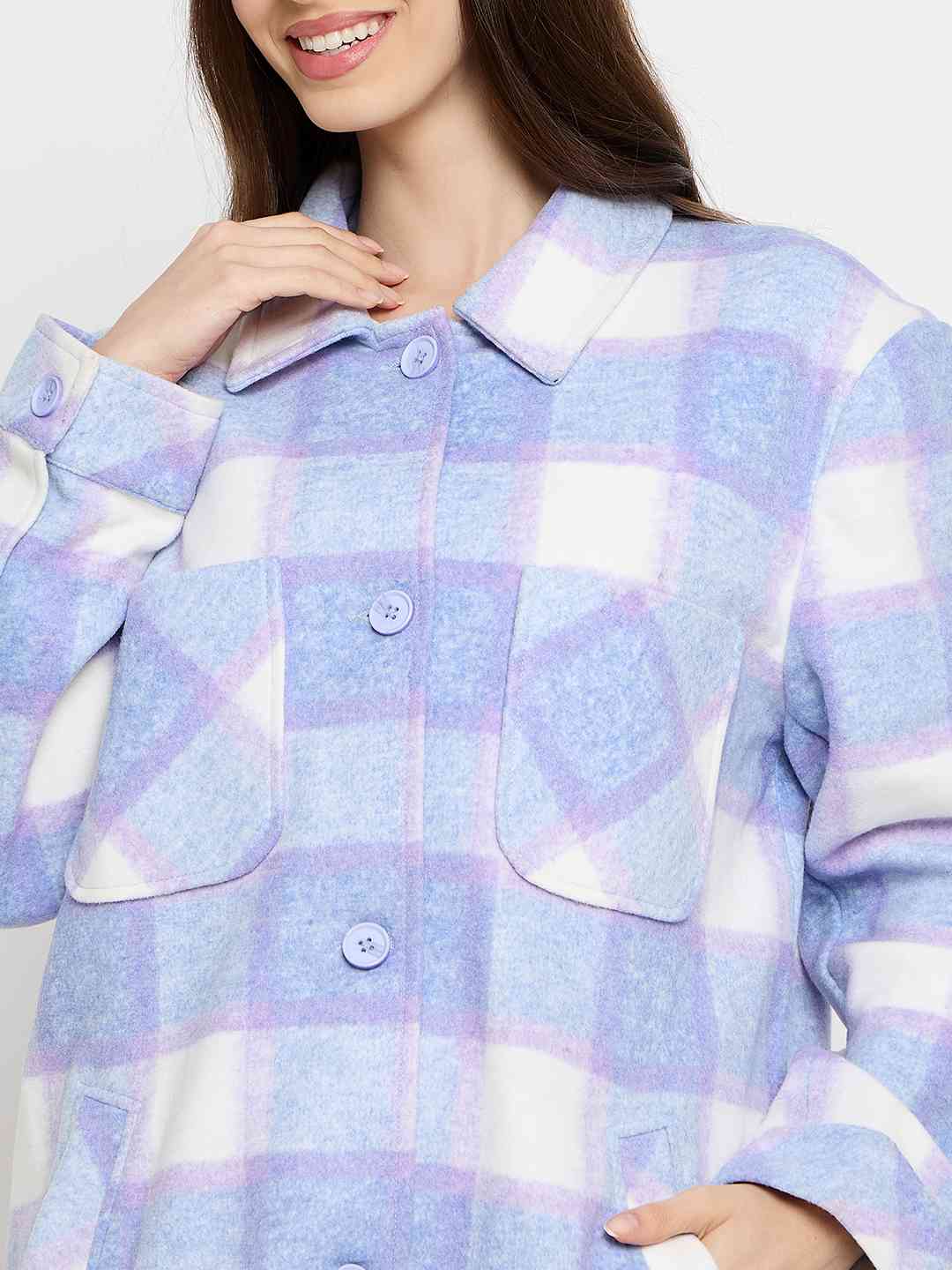 Madame Checkered Blue Shacket - Image 7