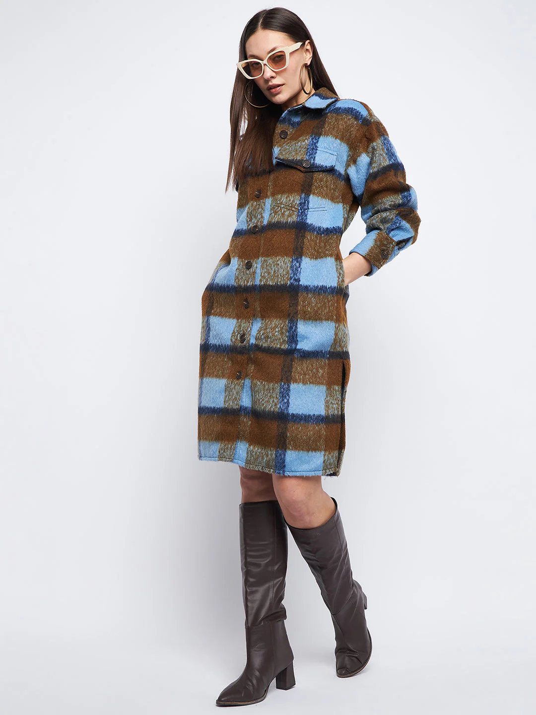 Madame Brown Regular Fit Chequered Shacket - Image 2