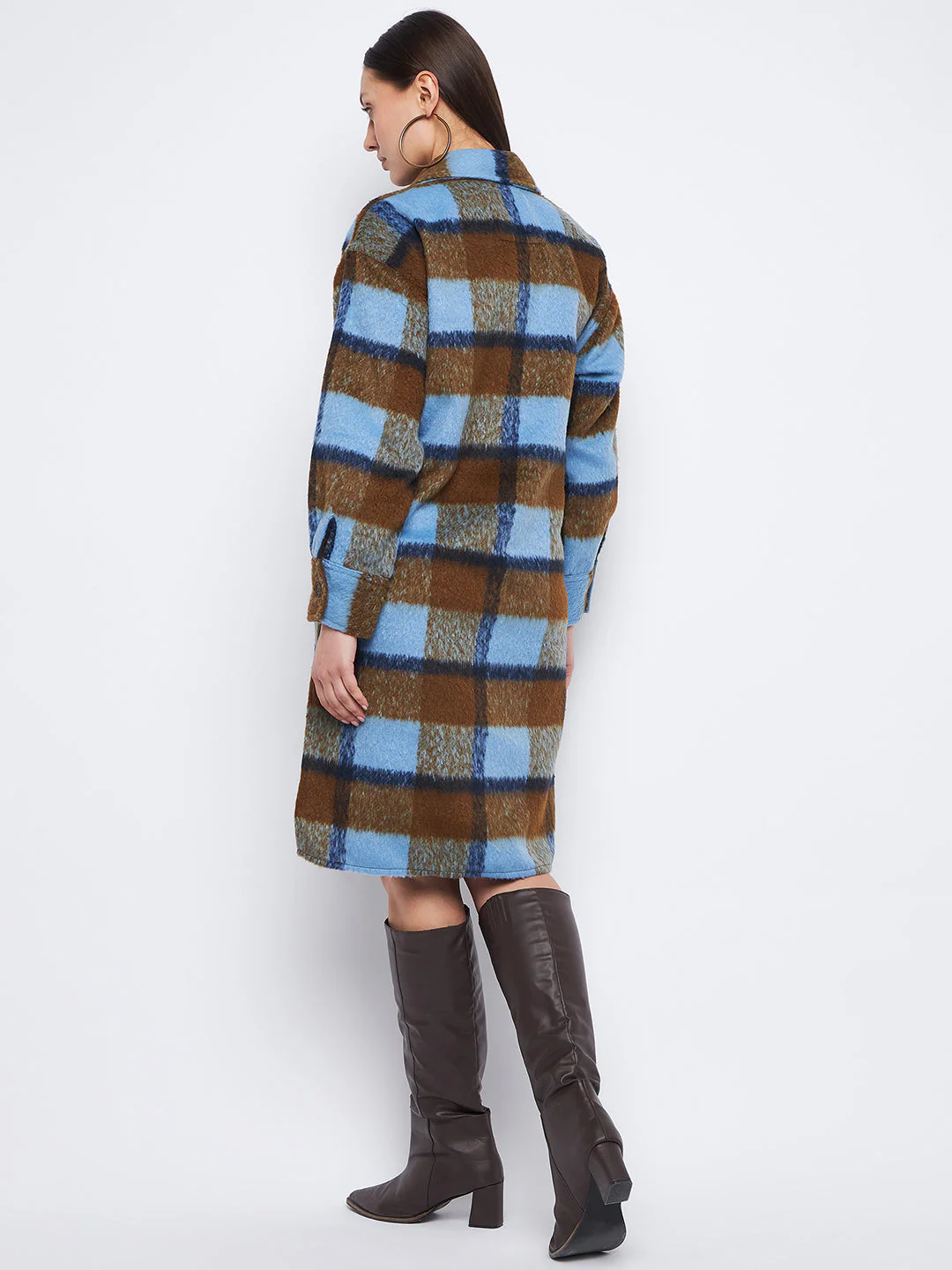 Madame Brown Regular Fit Chequered Shacket - Image 5
