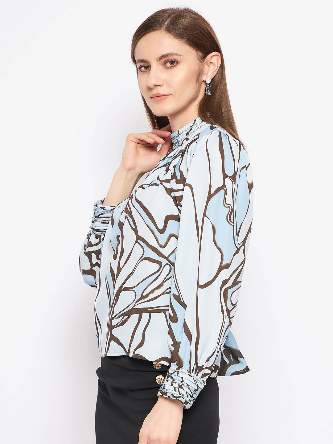 Madame Printed Floral Motif Blue Top - Image 3