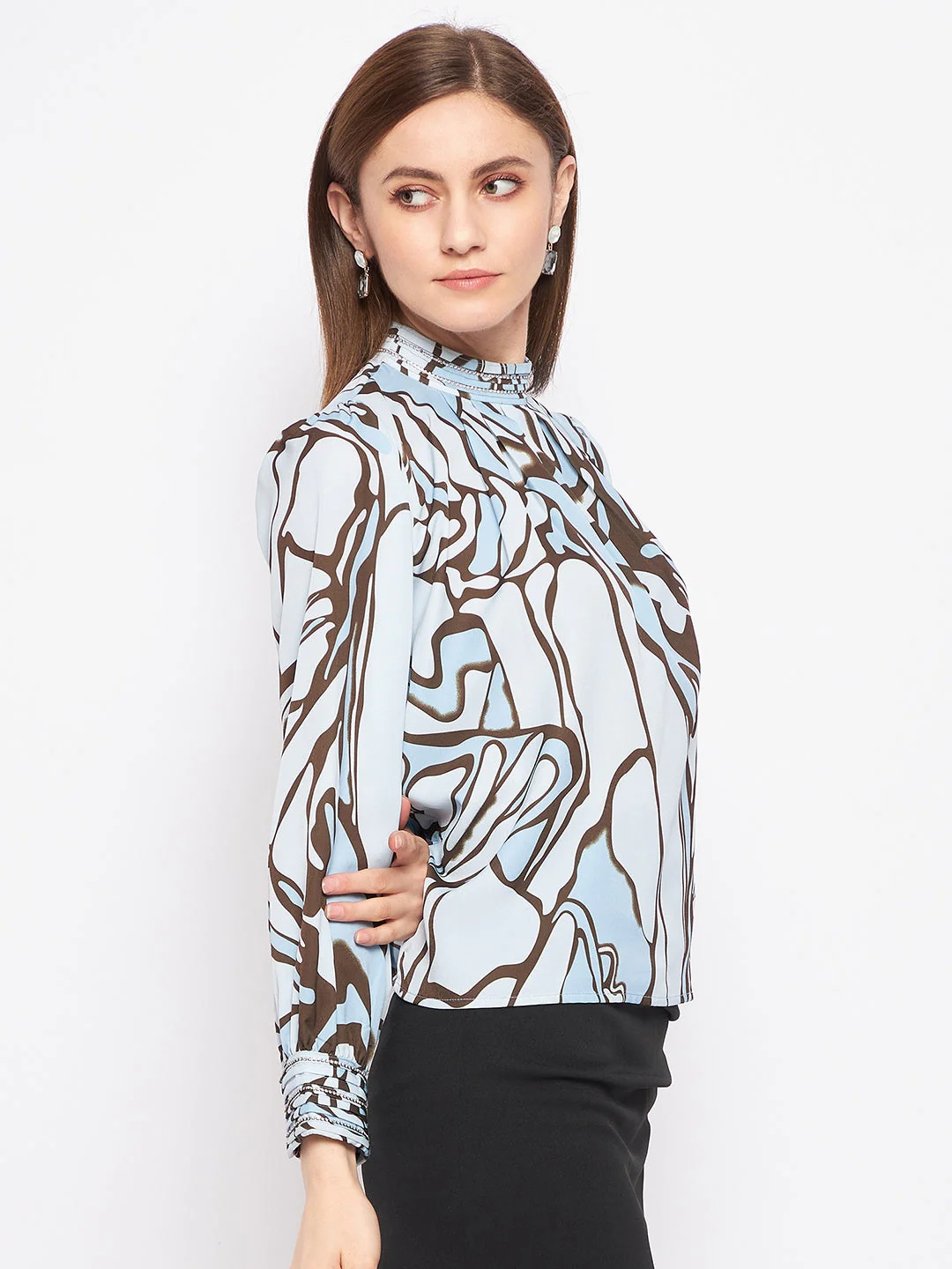 Madame Printed Floral Motif Blue Top - Image 4