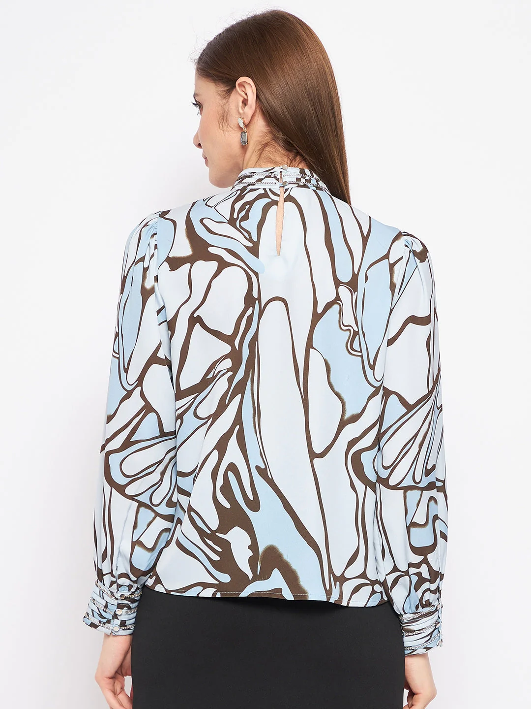 Madame Printed Floral Motif Blue Top - Image 5