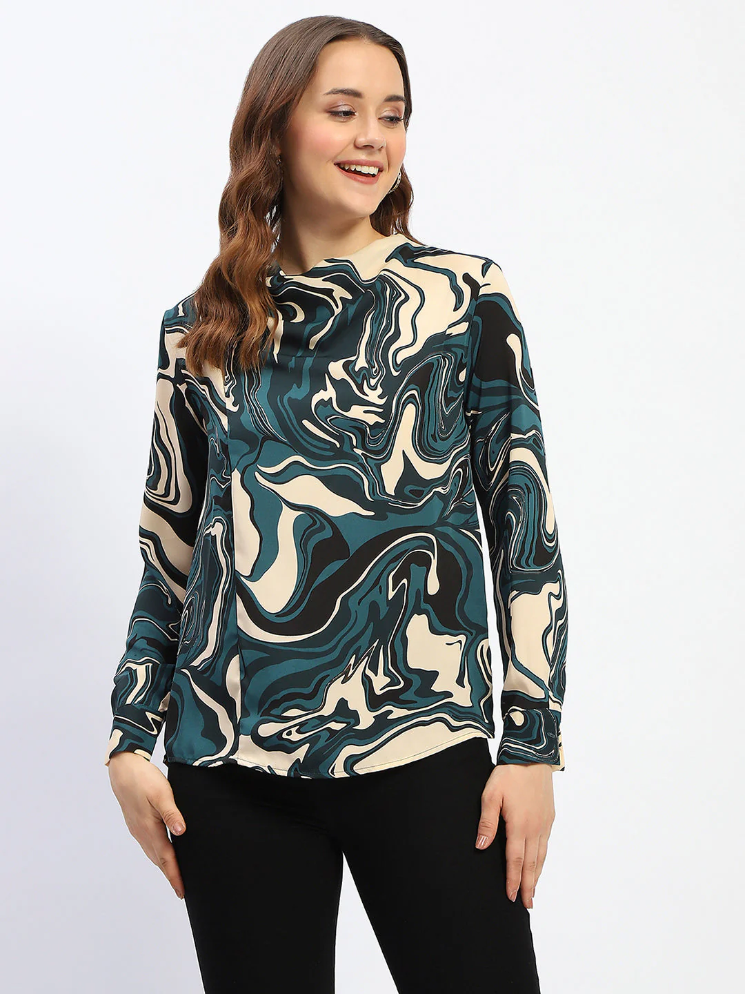 Madame Marble Print Teal Green Top - Image 2