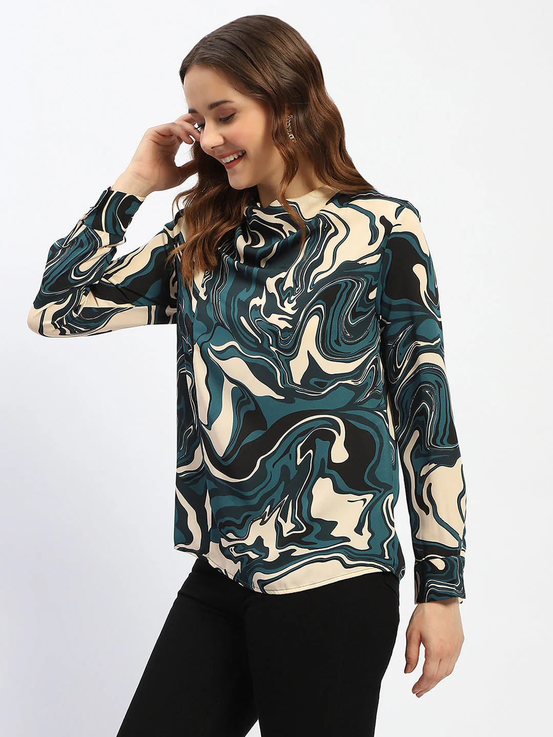 Madame Marble Print Teal Green Top - Image 4