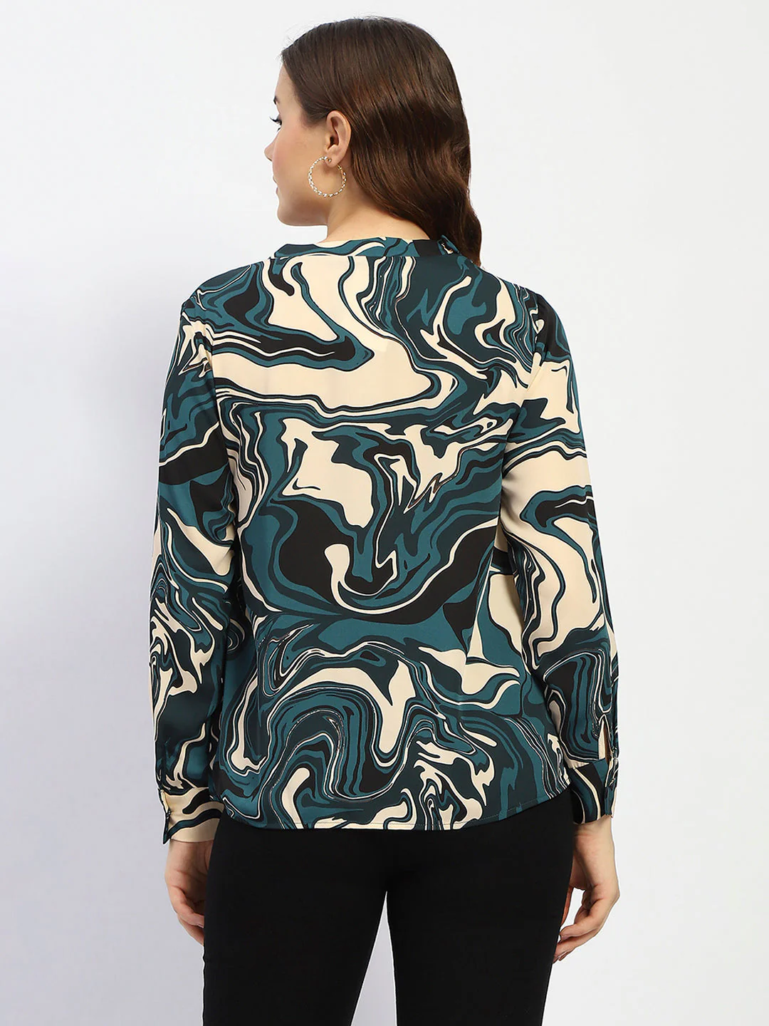 Madame Marble Print Teal Green Top - Image 5
