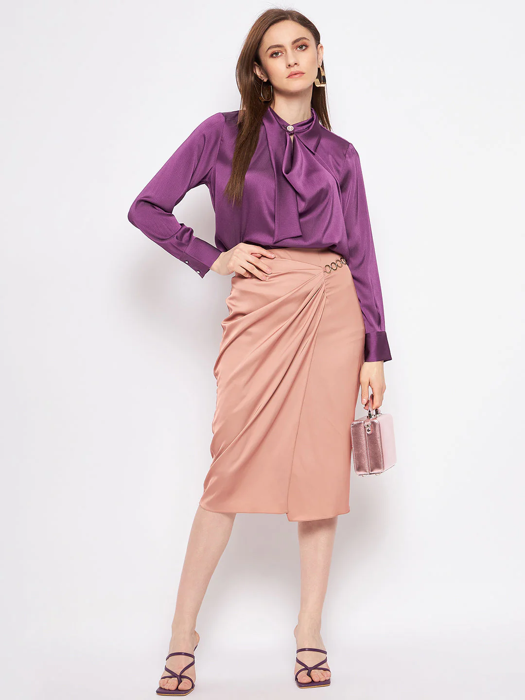 Madame Purple Tie-Neck Regular Fit Top - Image 2