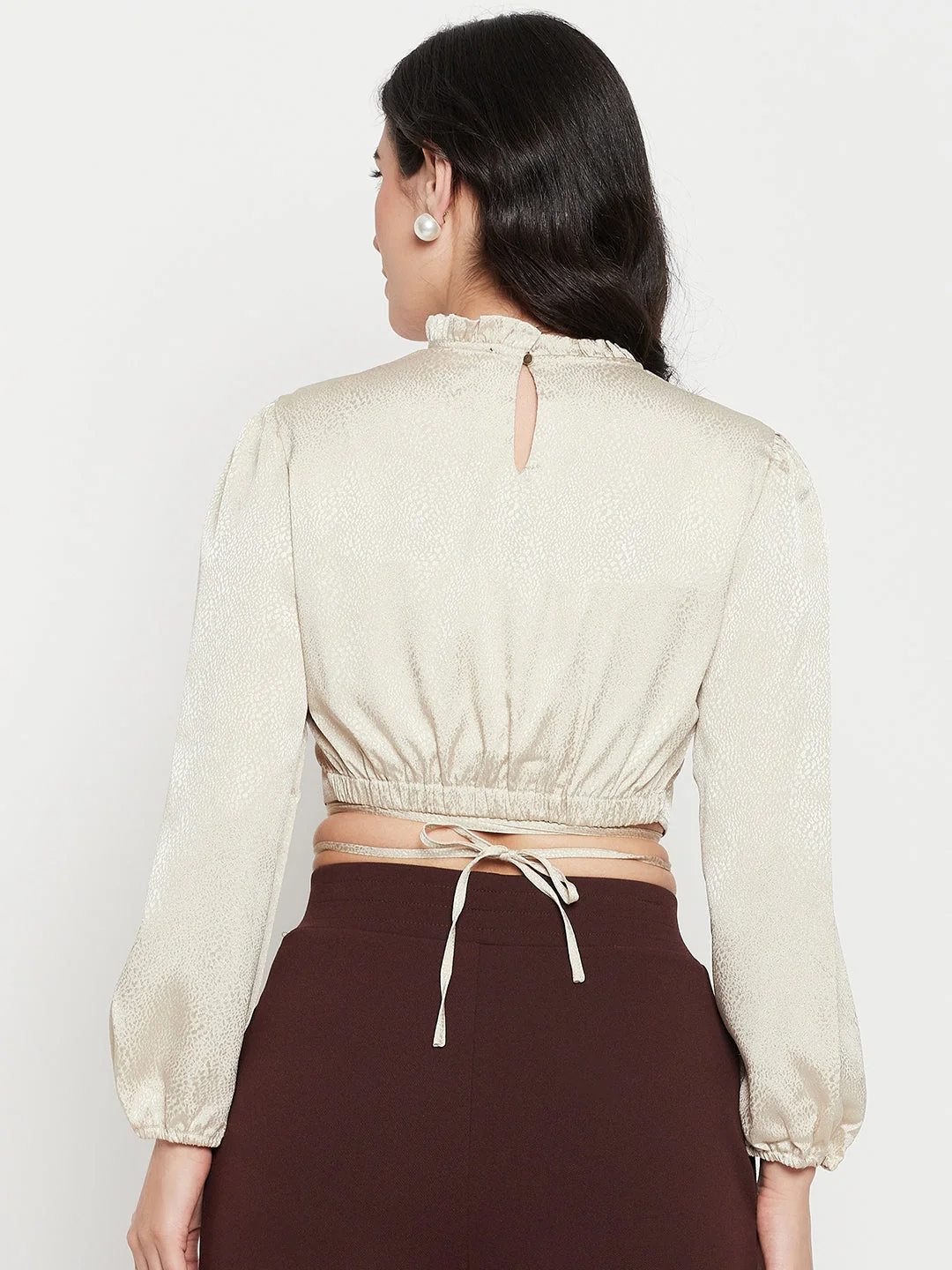 Madame Beige Tie-Up Waist High-Neck Top - Image 4