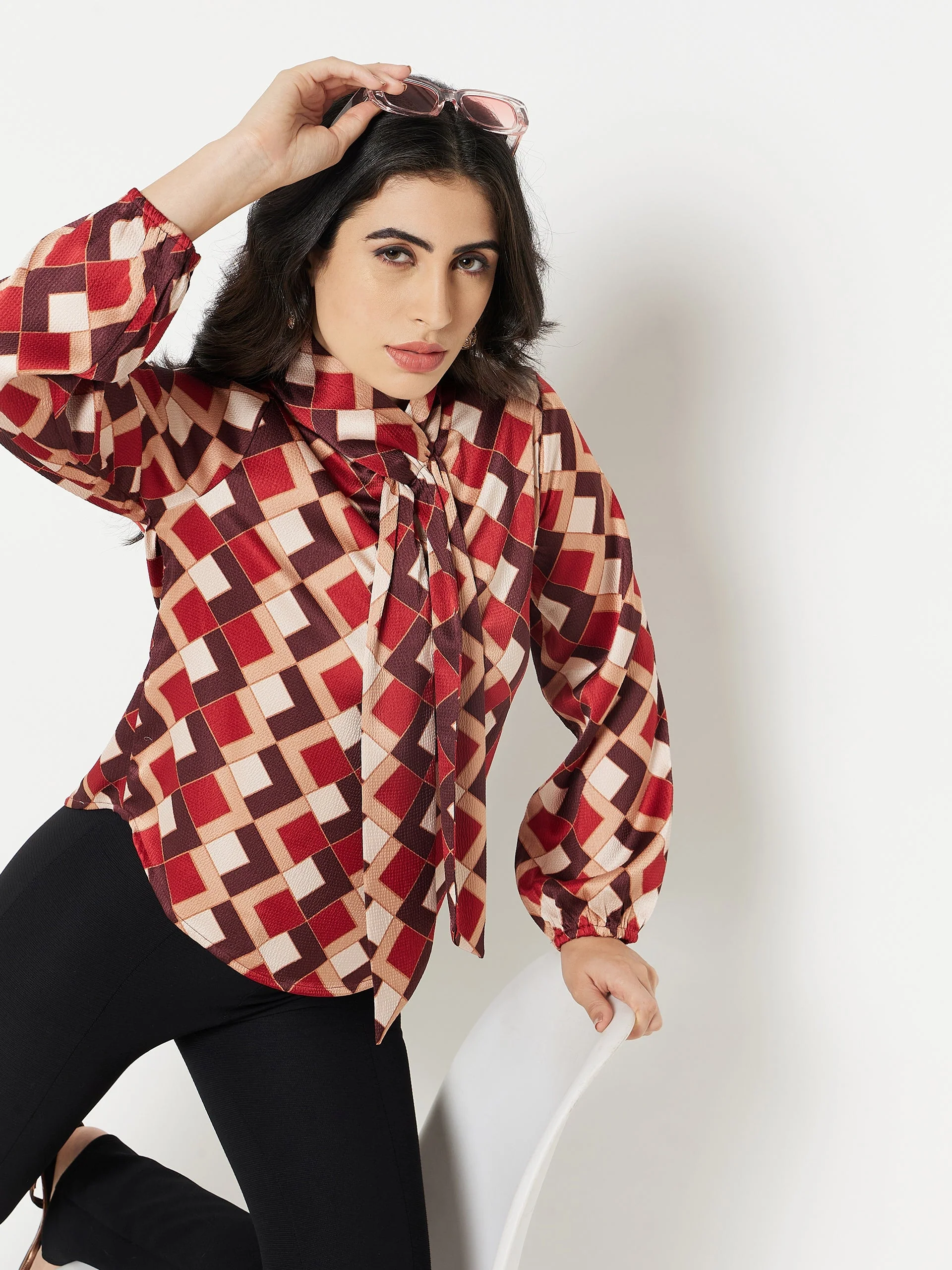 Madame Camel Tie-Up Neck Top - Image 2