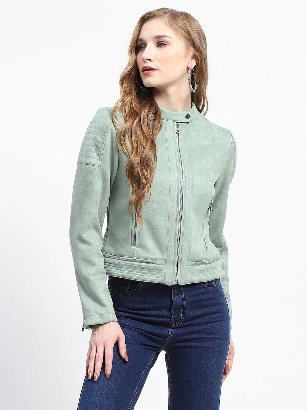 Madame Mint Faux Suede Biker Jacket - Image 2