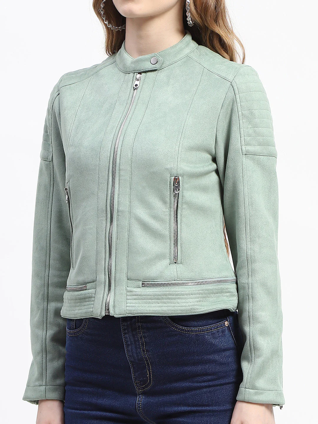 Madame Mint Faux Suede Biker Jacket - Image 6