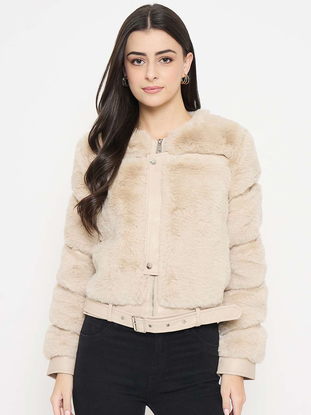 Madame Faux Fur Beige Bomber Jacket - Image 3