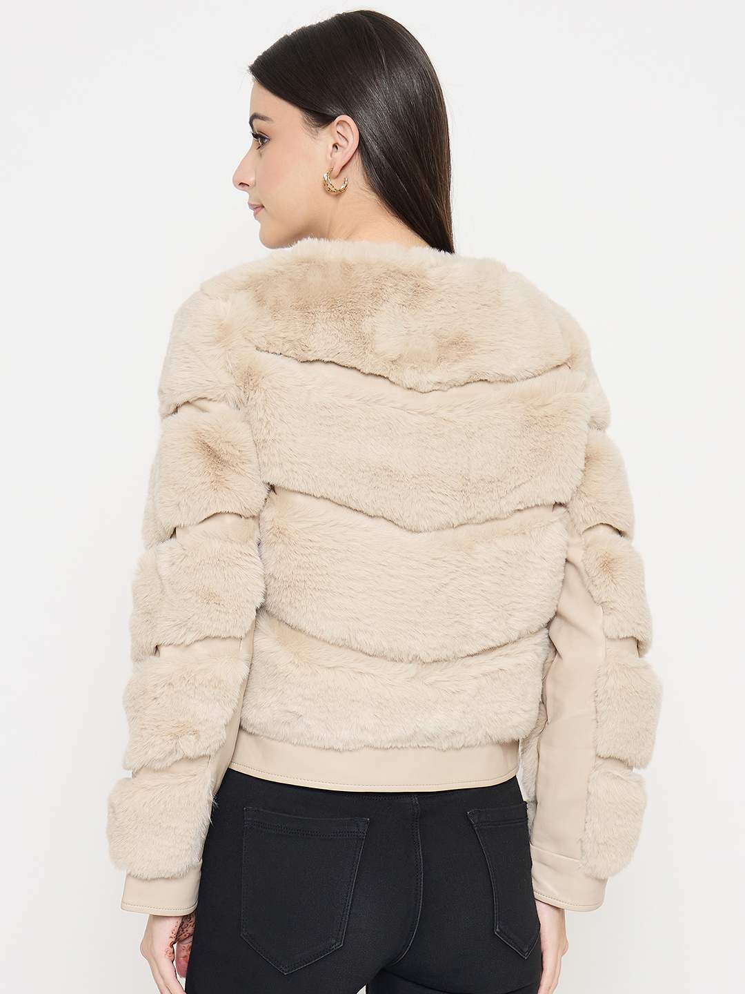 Madame Faux Fur Beige Bomber Jacket - Image 7