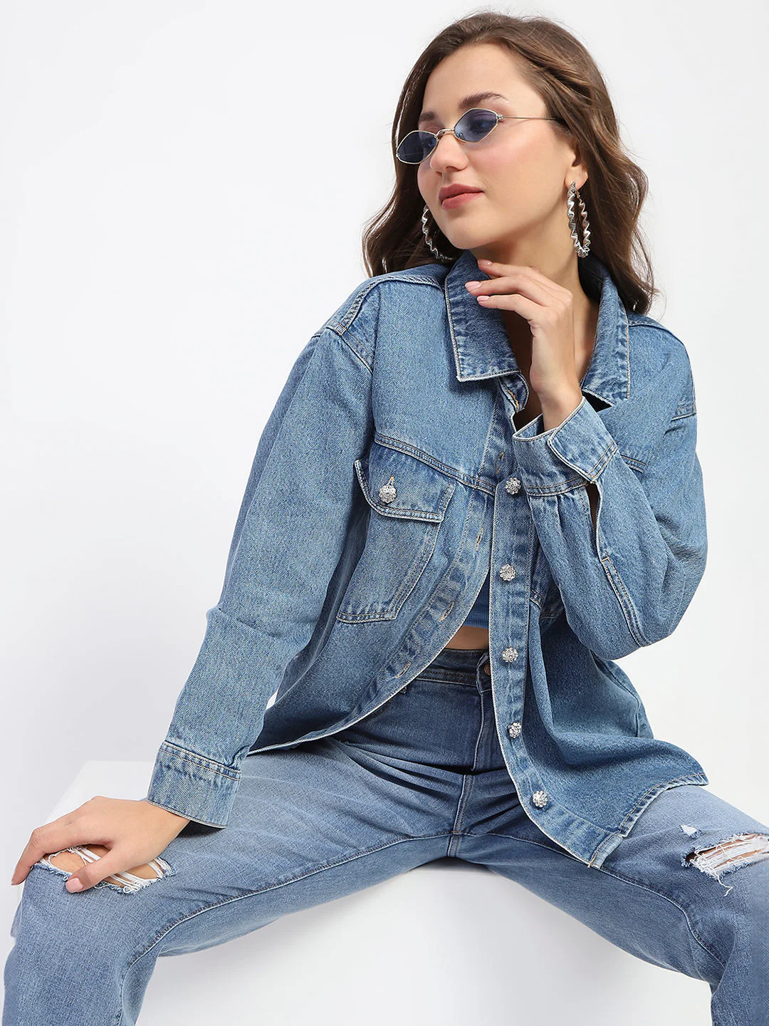 Madame Blue Button Down Denim Jacket - Image 2