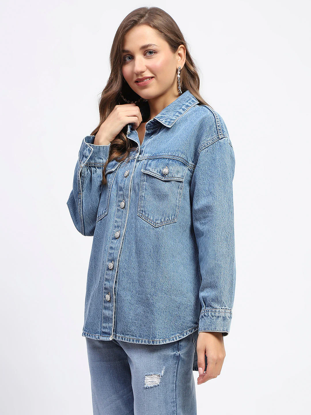Madame Blue Button Down Denim Jacket - Image 5