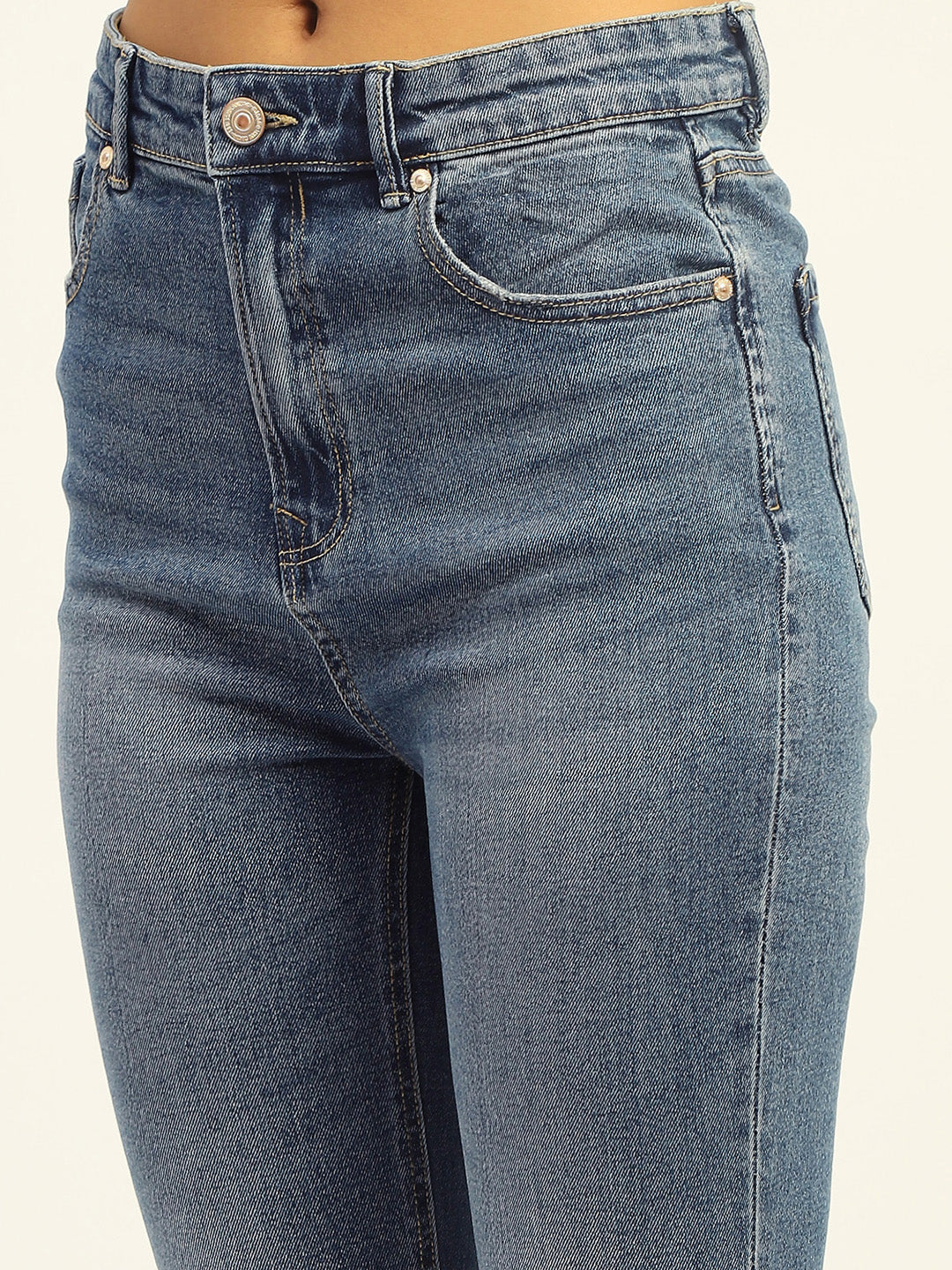 Madame Skinny Fit Raw Hem Cotton Light Blue Denim - Image 2