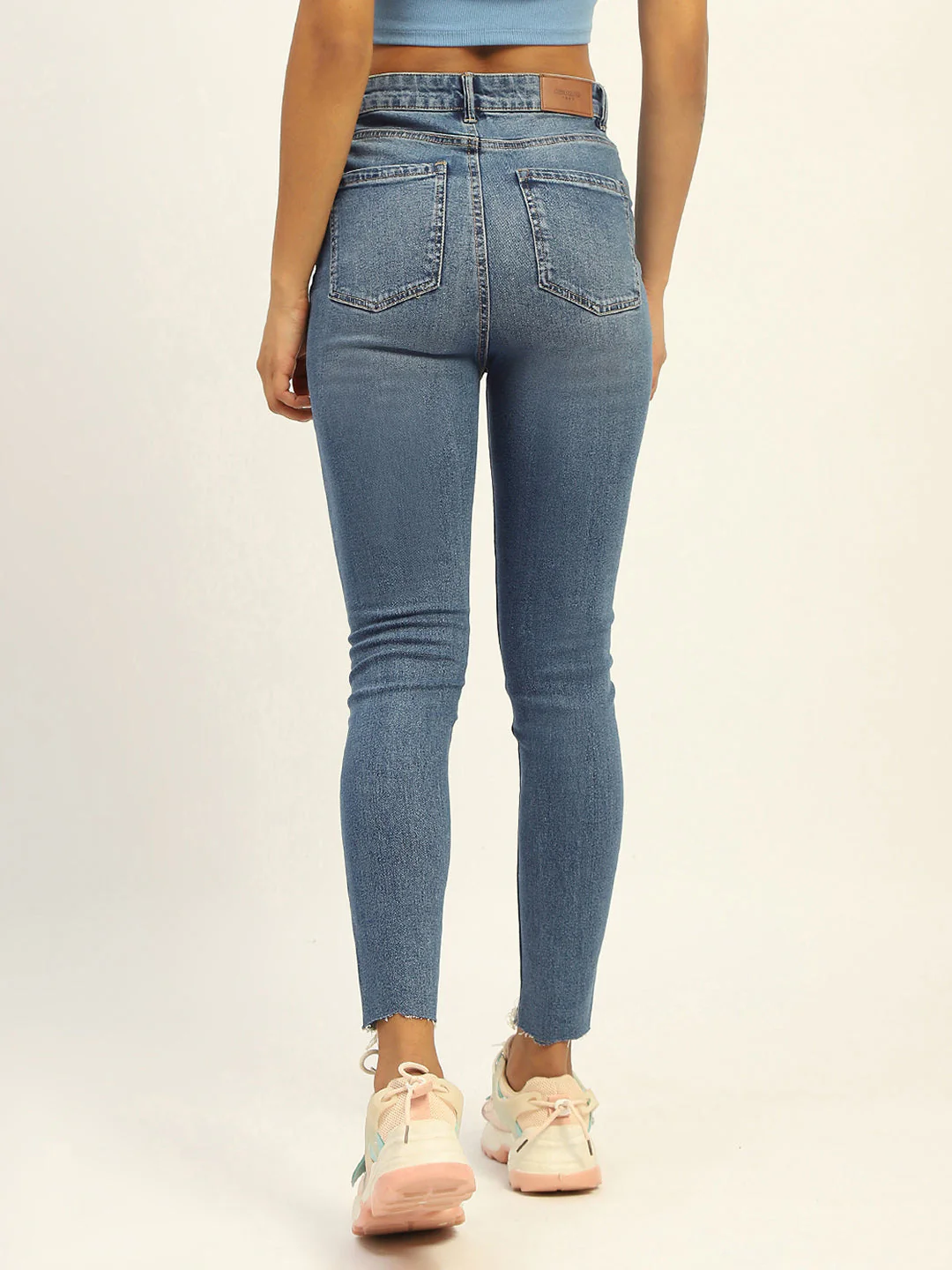Madame Skinny Fit Raw Hem Cotton Light Blue Denim - Image 3