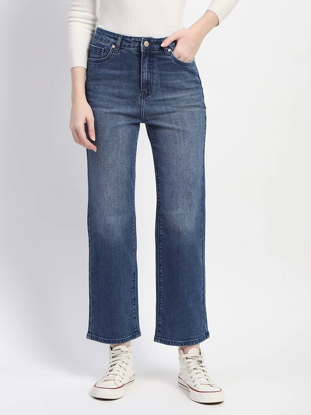 Madame Straight Fit Mid Blue Whiskered Denim - Image 2