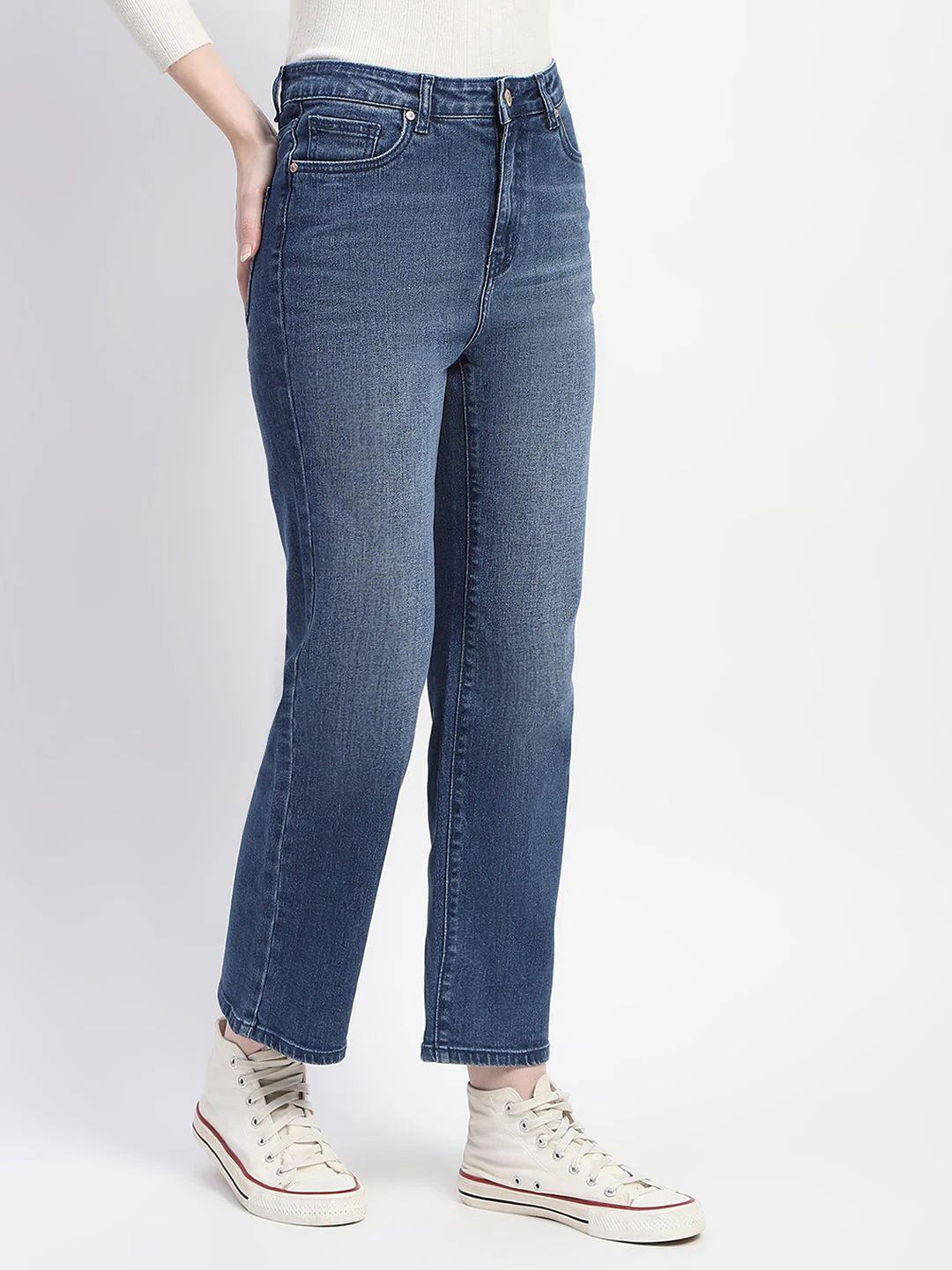 Madame Straight Fit Mid Blue Whiskered Denim - Image 3