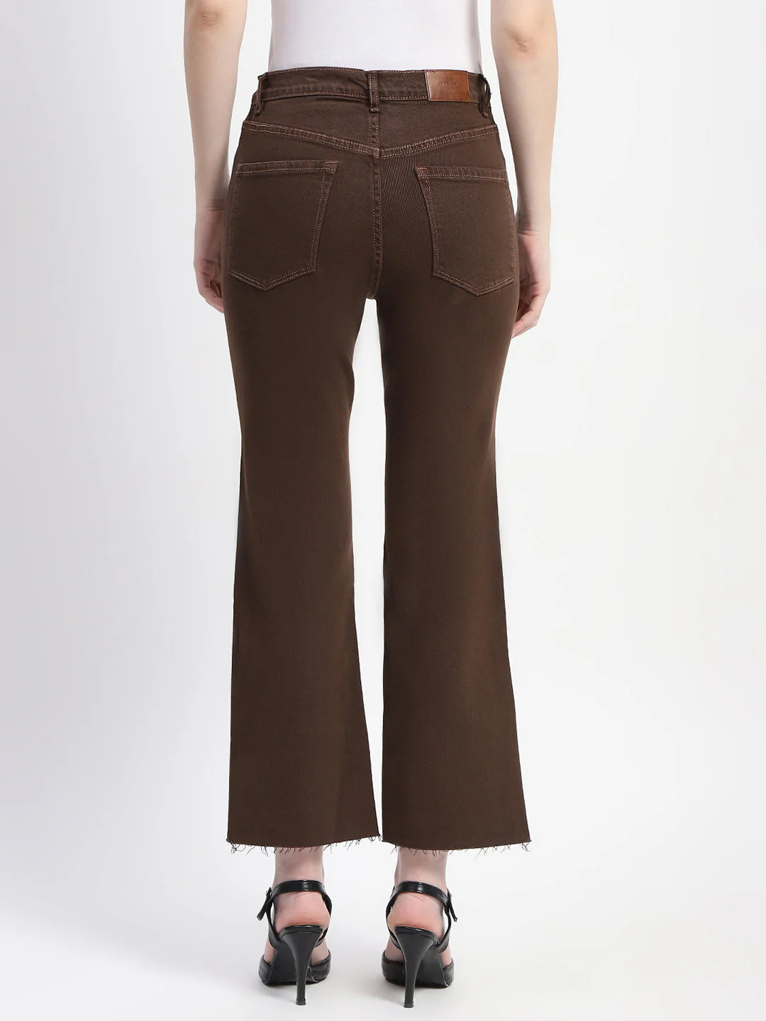Madame Brown Distressed Hem Flared Denim - Image 5