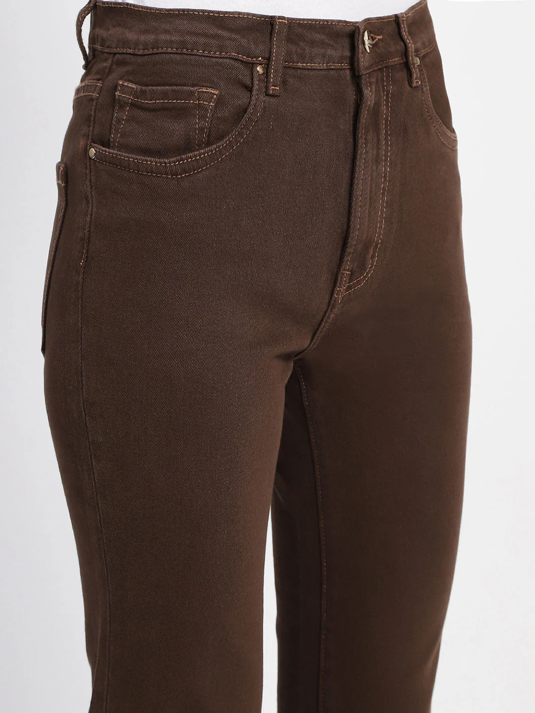 Madame Brown Distressed Hem Flared Denim - Image 6