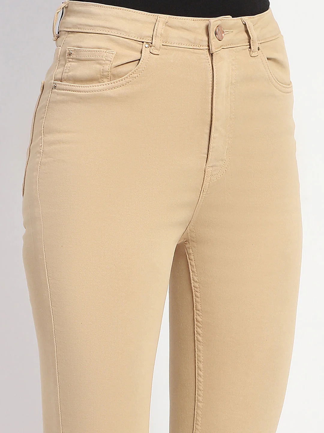 Madame Frayed Hem Flared Beige Denim - Image 6