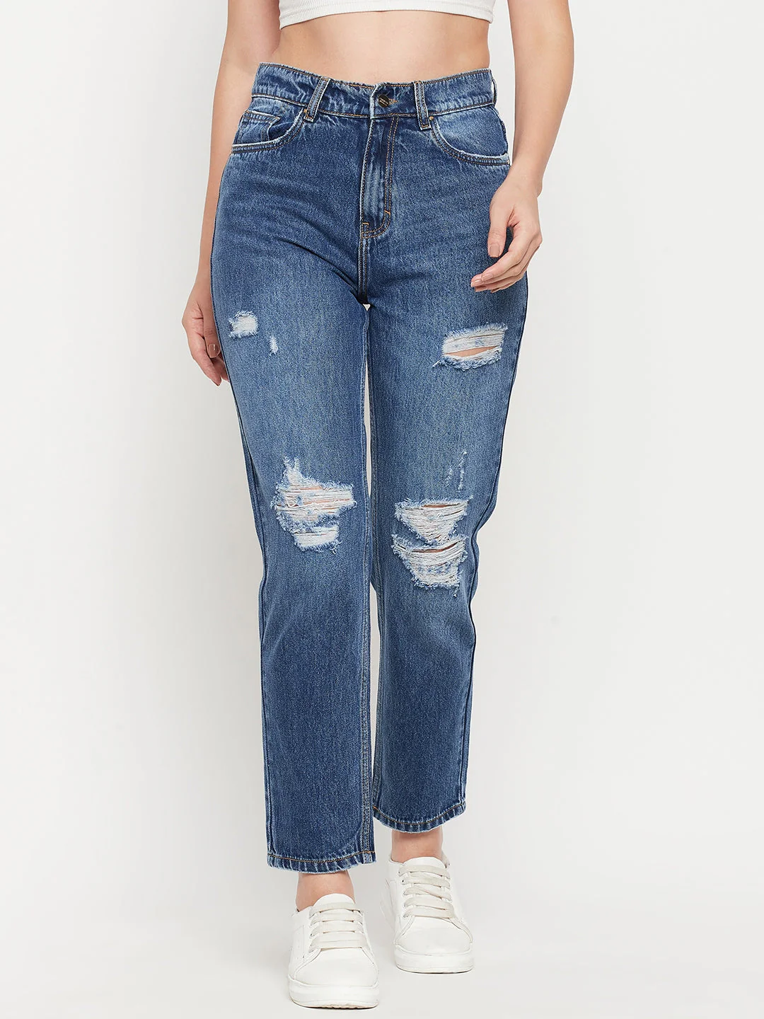 Madame Mid Blue Distressed Denim Jeans