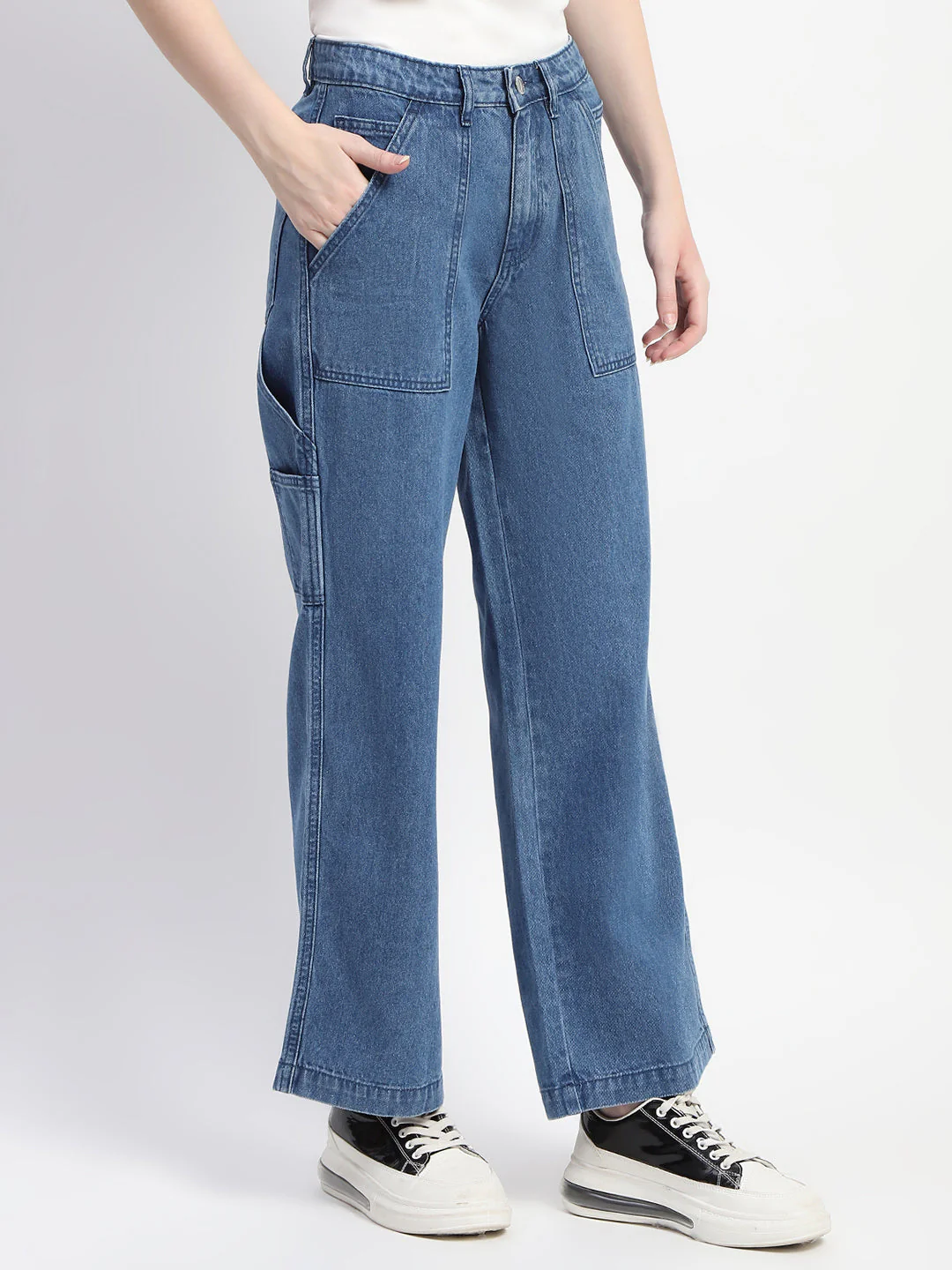 Madame Slant Pocket Flared Mid Blue Denim - Image 3