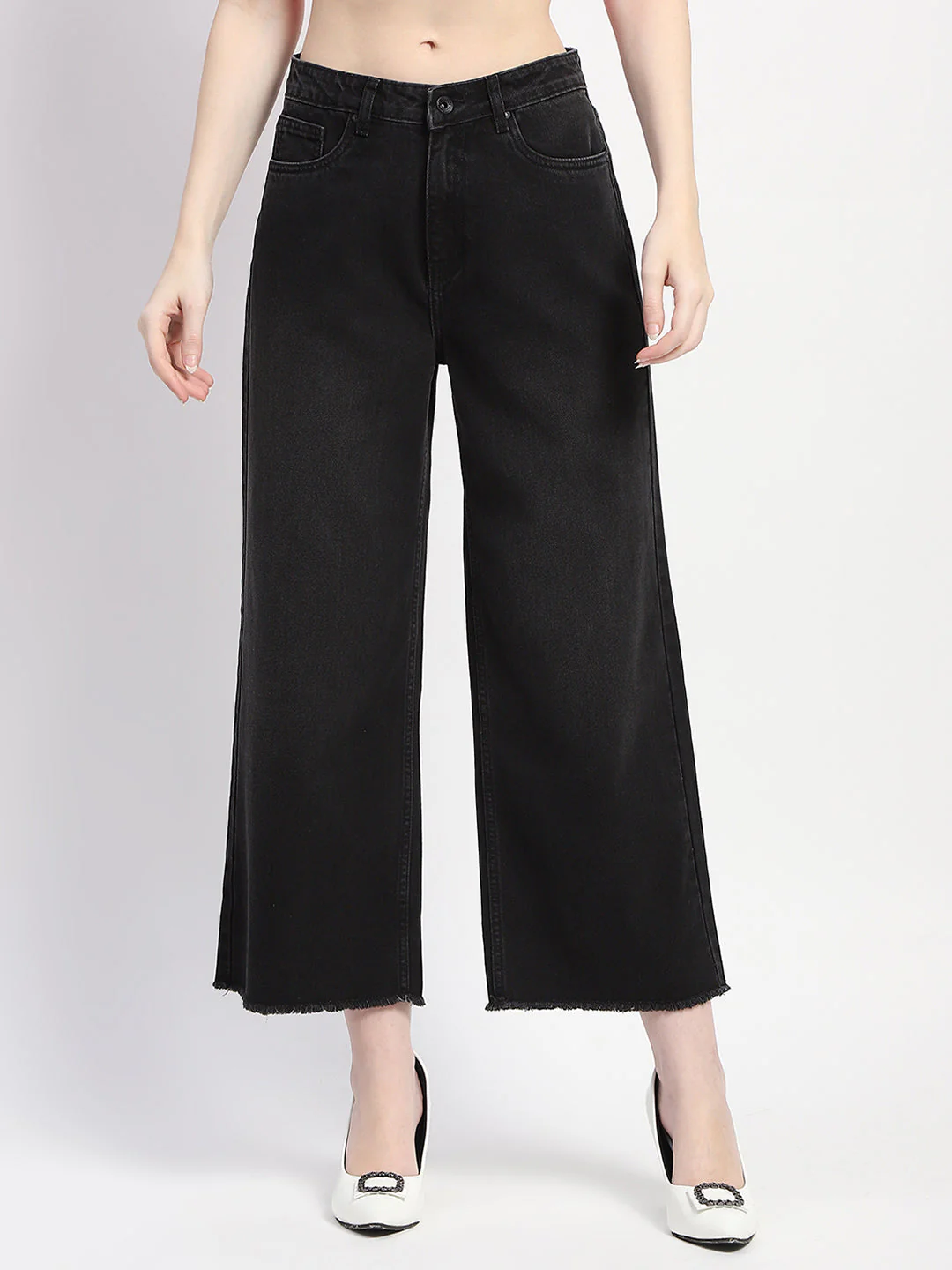 Madame Frayed Hem Black Flared Denim - Image 2