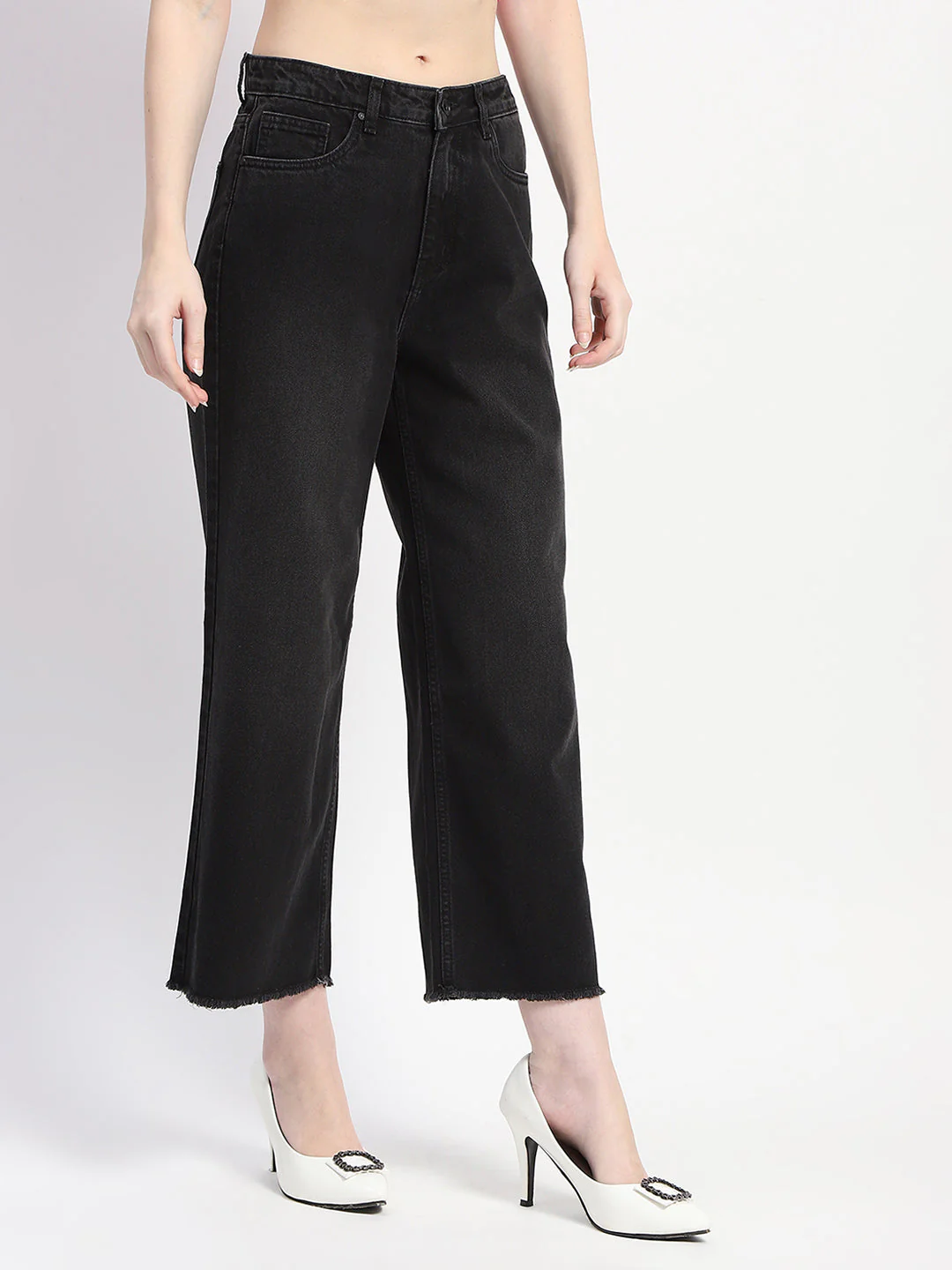 Madame Frayed Hem Black Flared Denim - Image 3