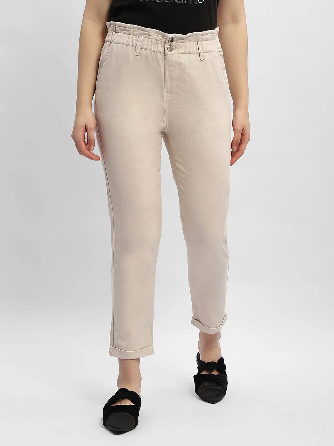 Madame Ruched Waistband White Trousers - Image 2