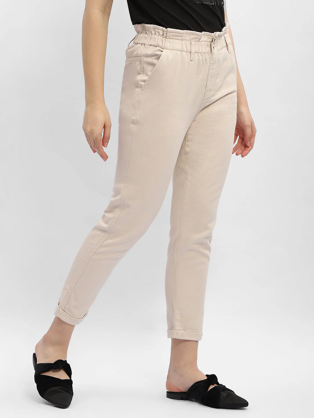 Madame Ruched Waistband White Trousers - Image 3