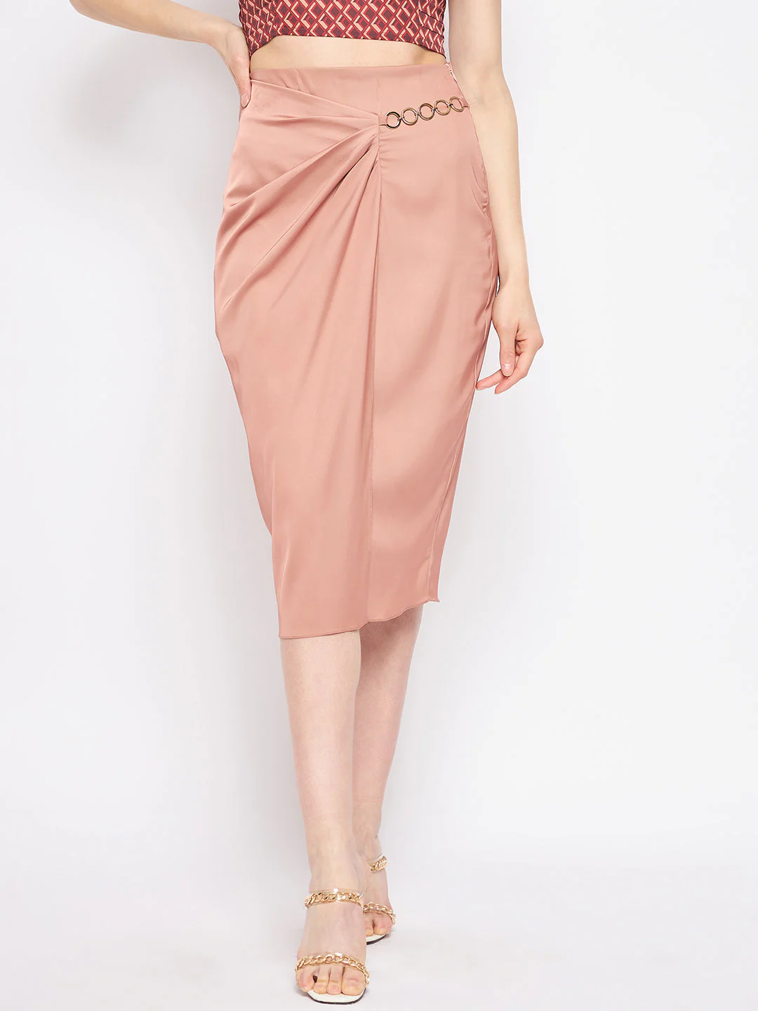 Madame Women Solid Camel Skirt - Image 2