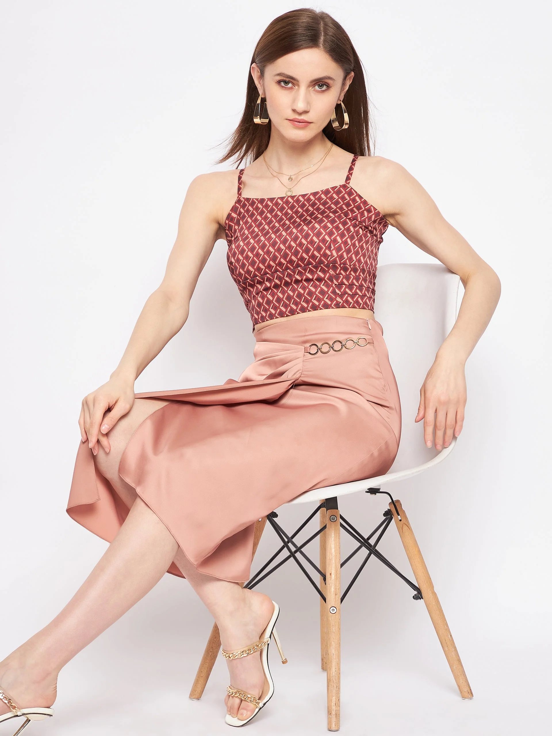 Madame Women Solid Camel Skirt - Image 3