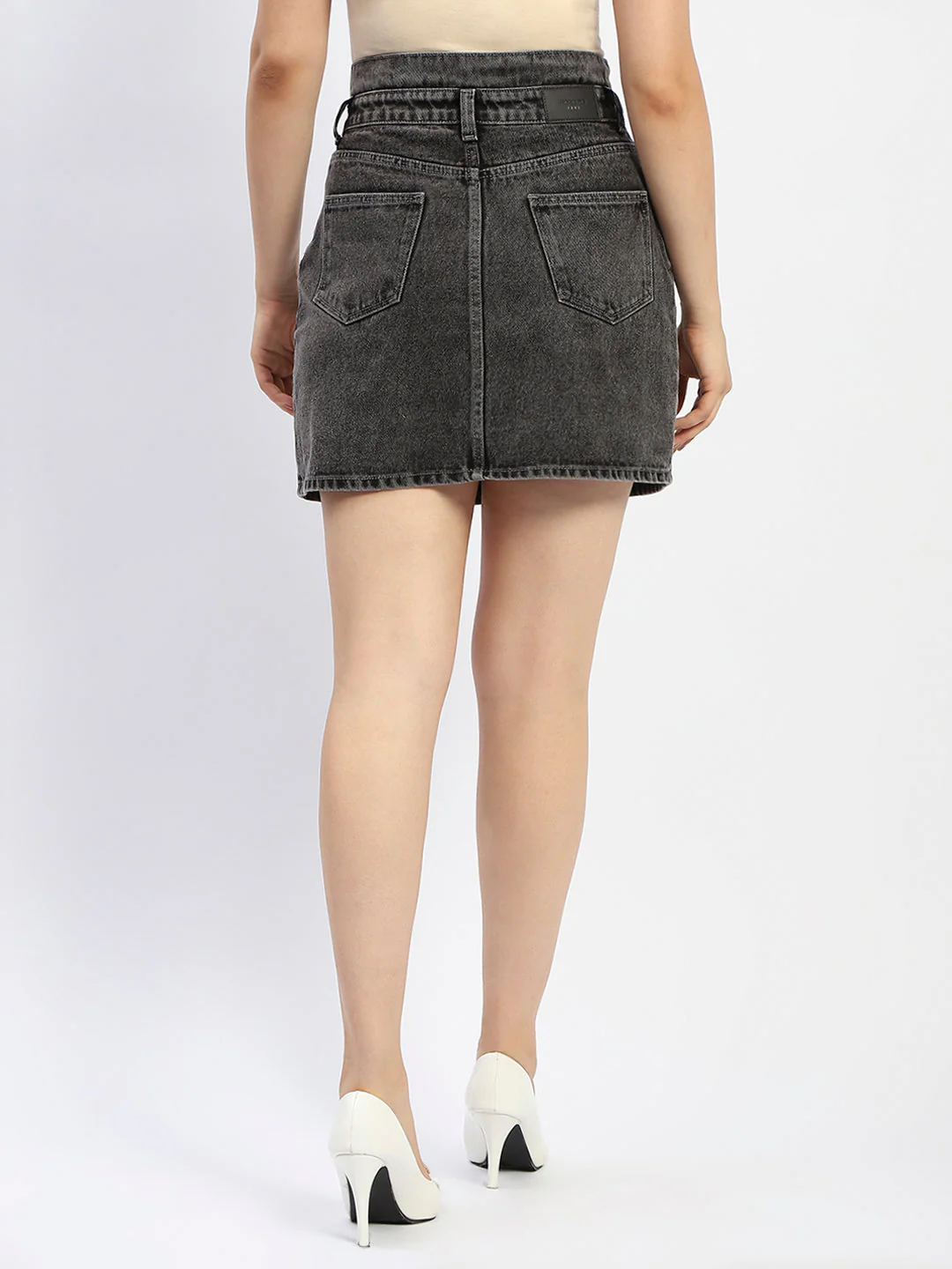 Madame Cotton Black Short Denim Skirt - Image 5