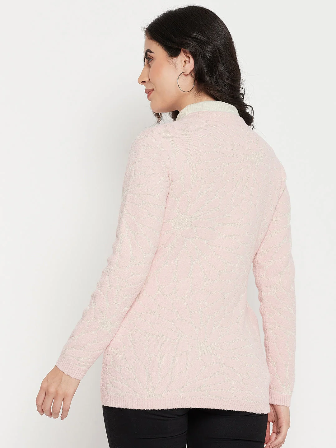 Madame V-Neck Solid Pink Cardigan - Image 4