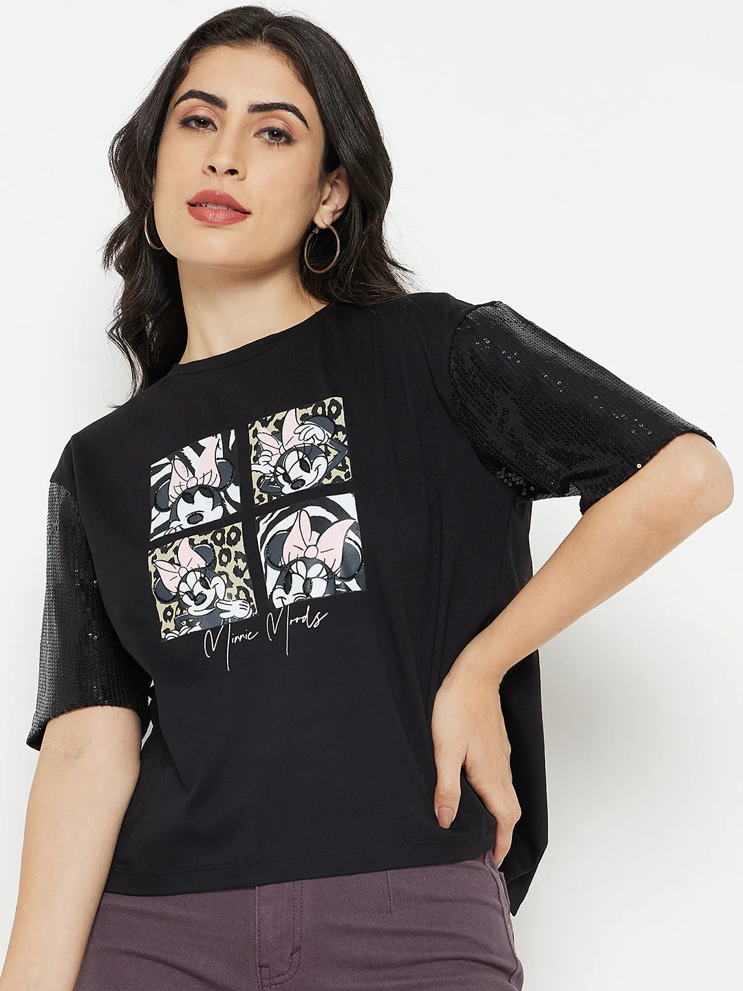 Madame Black Sequin Sleeve Open Back Top