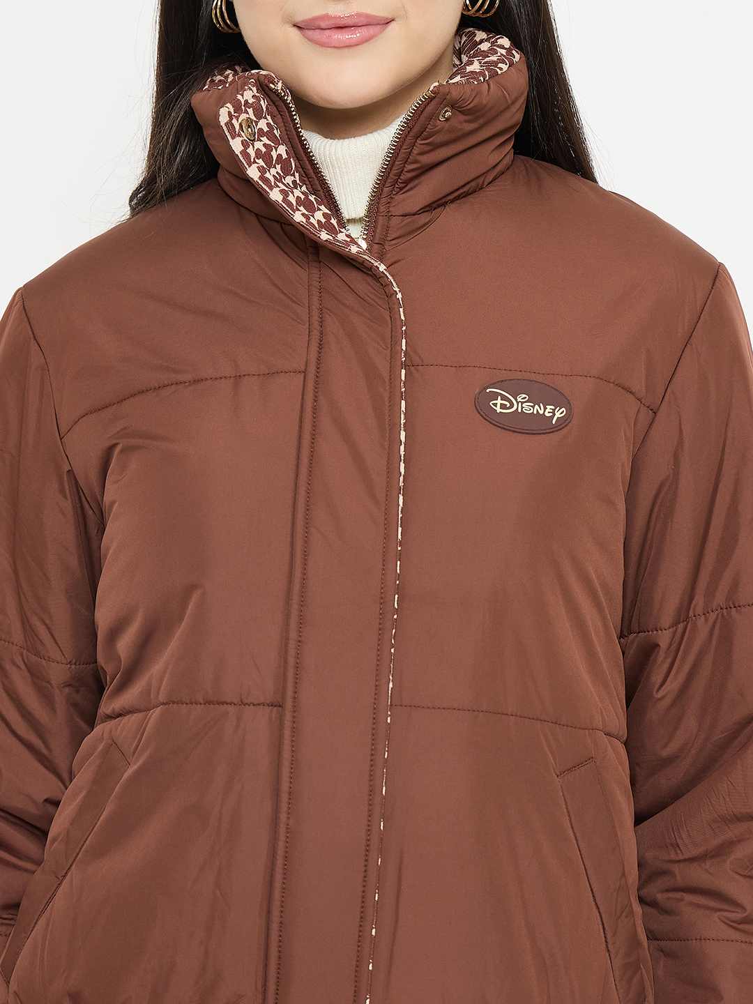 Madame Disney Printed Quilted Brown Puffer Jacket - Image 7