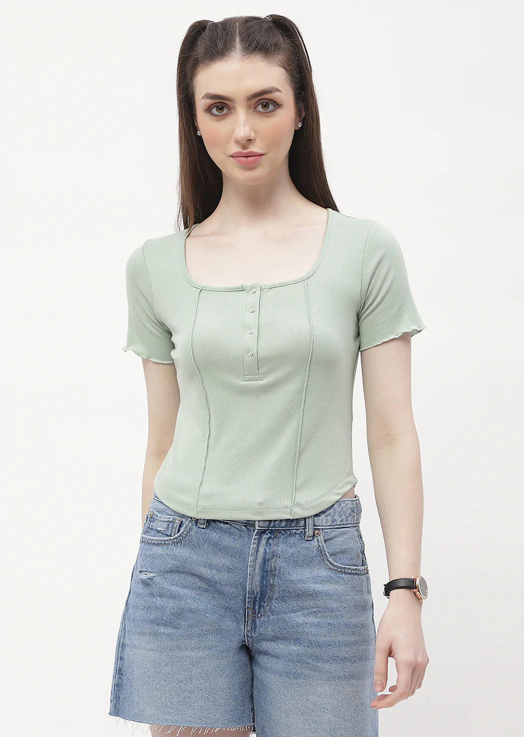 Madame Solid Mint Green Corset Style Top - Image 3