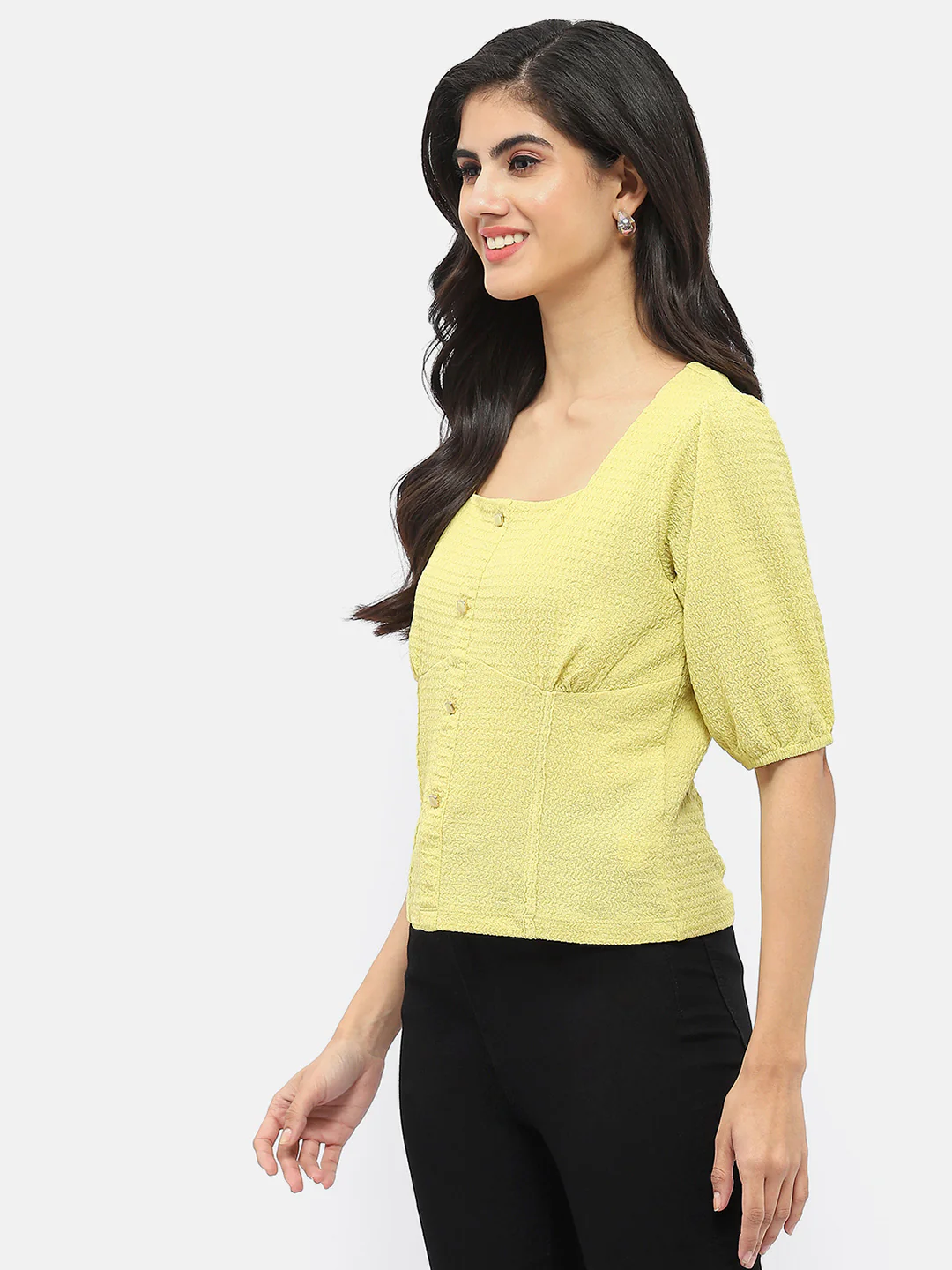 Madame Square Neck Lime Green Crinkled Top - Image 4