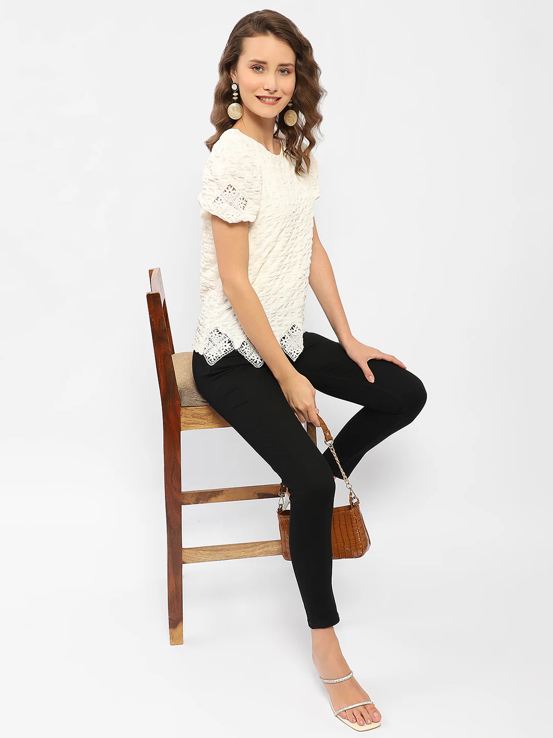 Madame Textured Off-White Embellished Top - Image 2