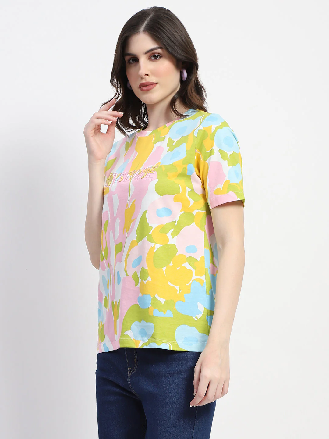 Madame Abstract And Typography Print White Cotton T-Shirt - Image 4