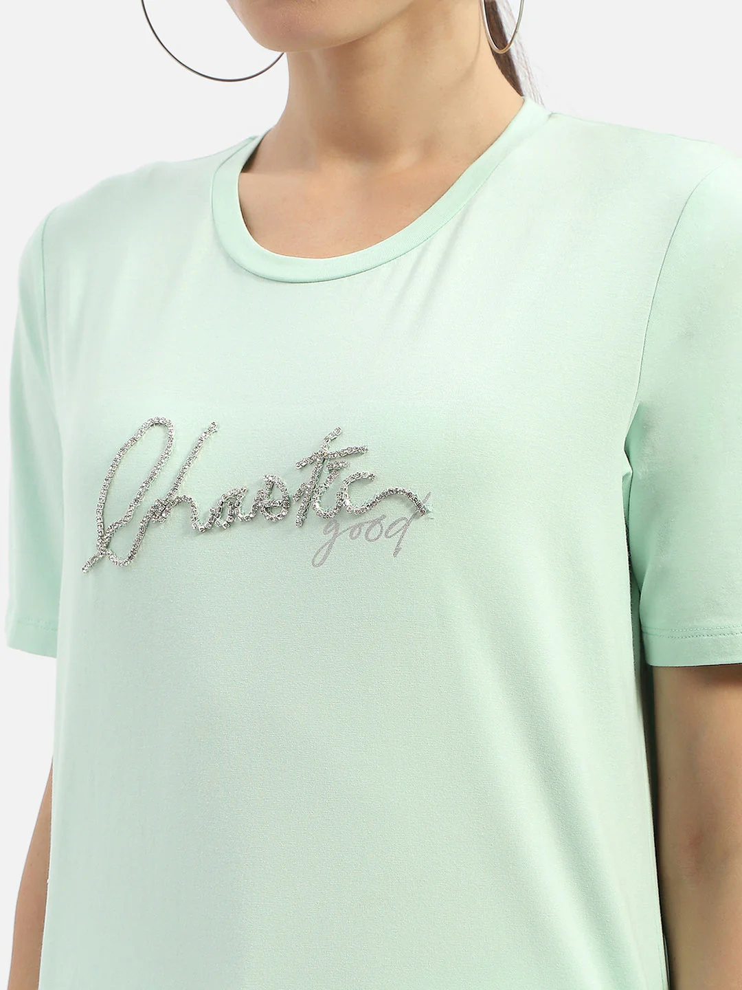 Madame Typography Mint Crew Neck T-Shirt - Image 2