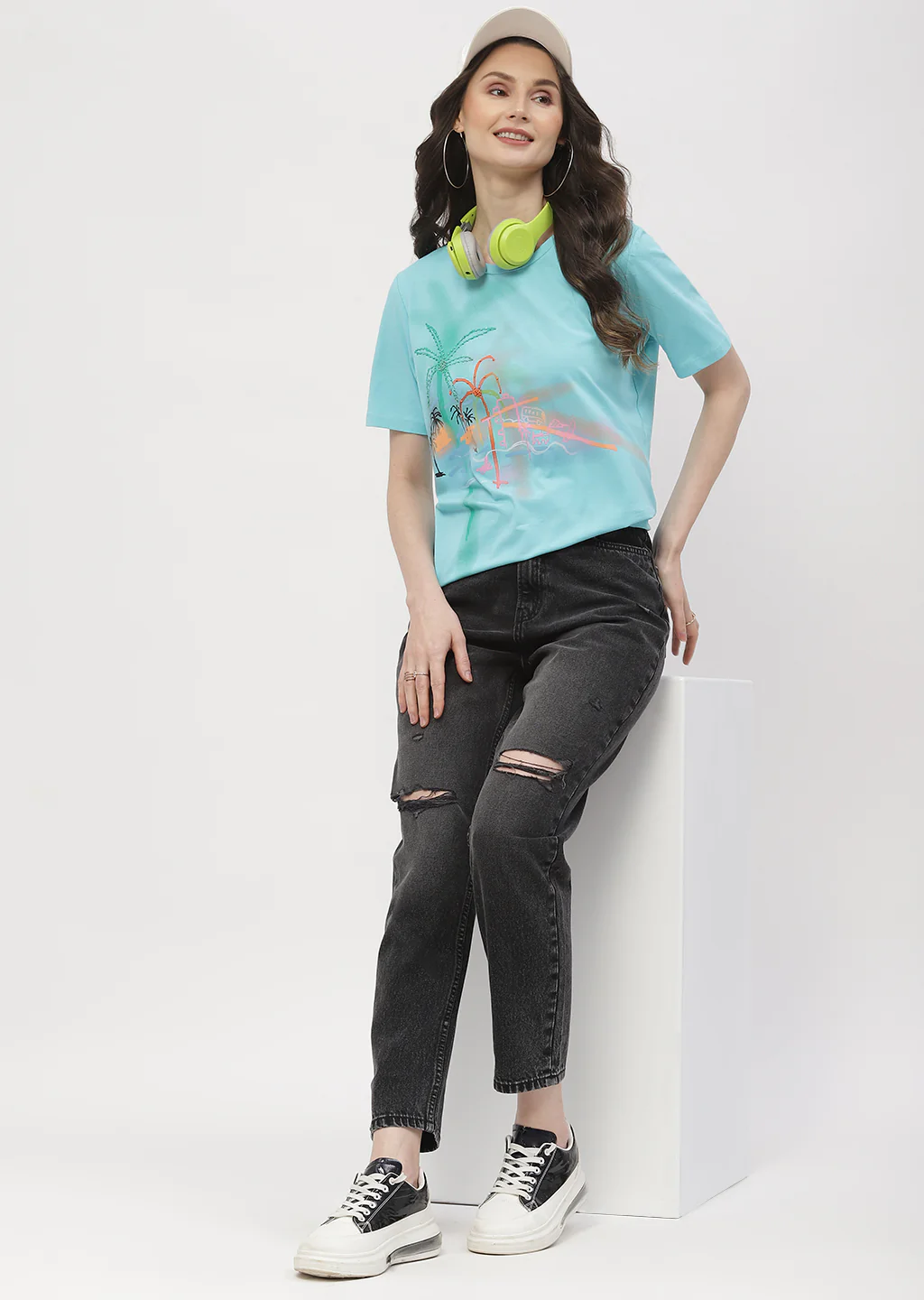 Madame Graphic Print Aqua Blue Regular T- Shirt - Image 2