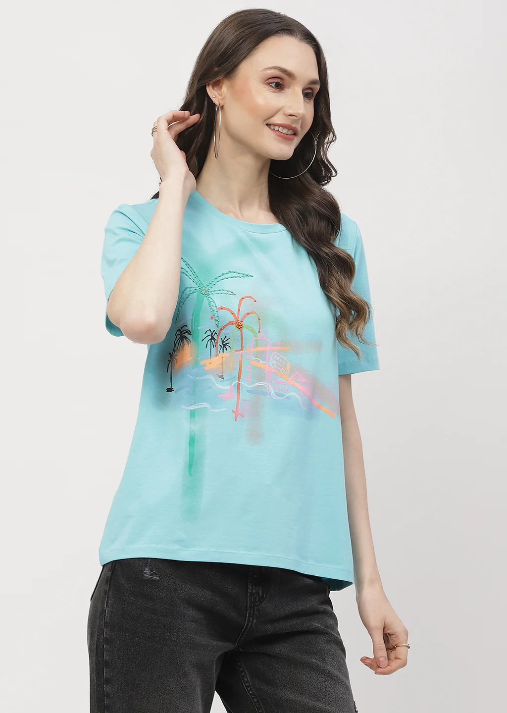 Madame Graphic Print Aqua Blue Regular T- Shirt - Image 4