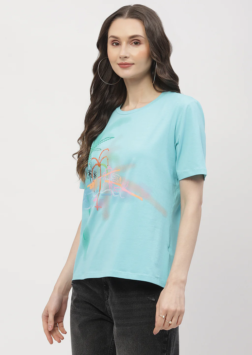 Madame Graphic Print Aqua Blue Regular T- Shirt - Image 5